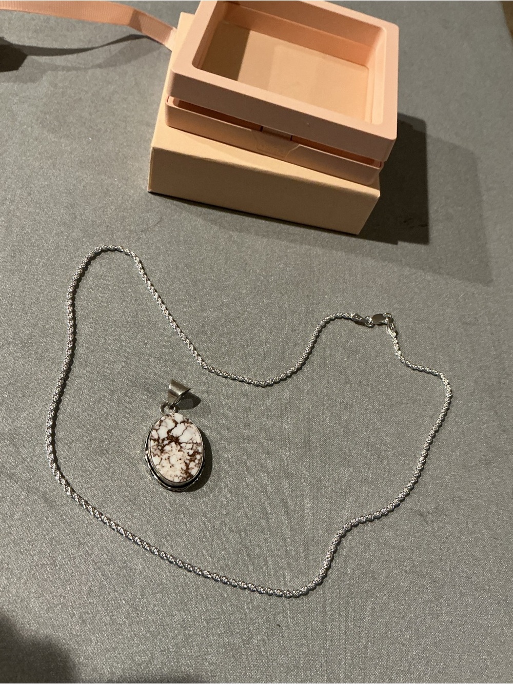 Sterling Silver White Howlite Oval Pendant Necklace